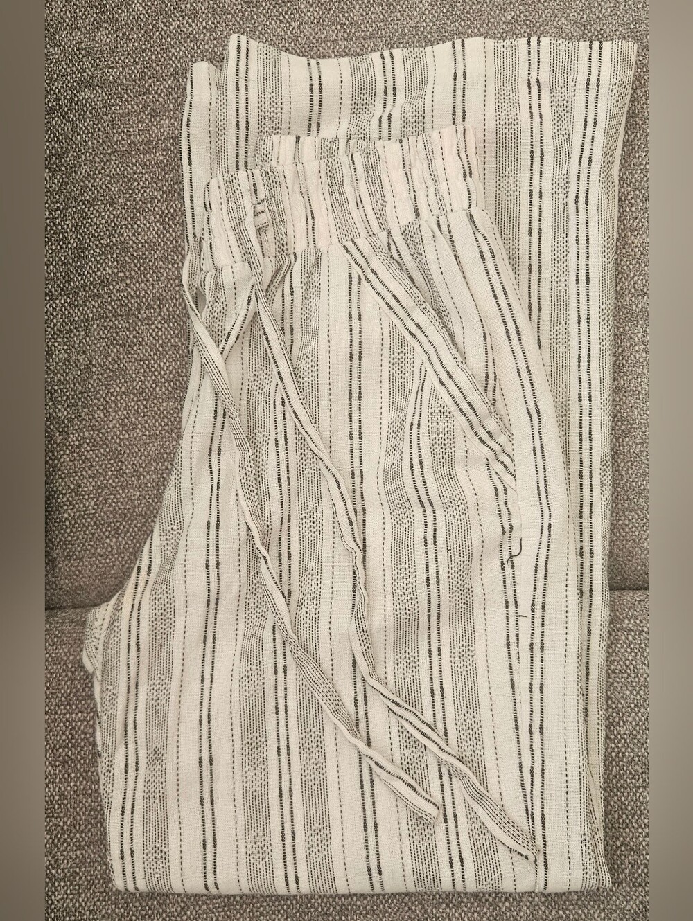 Lightweight White and Black Striped Drawstring Pants